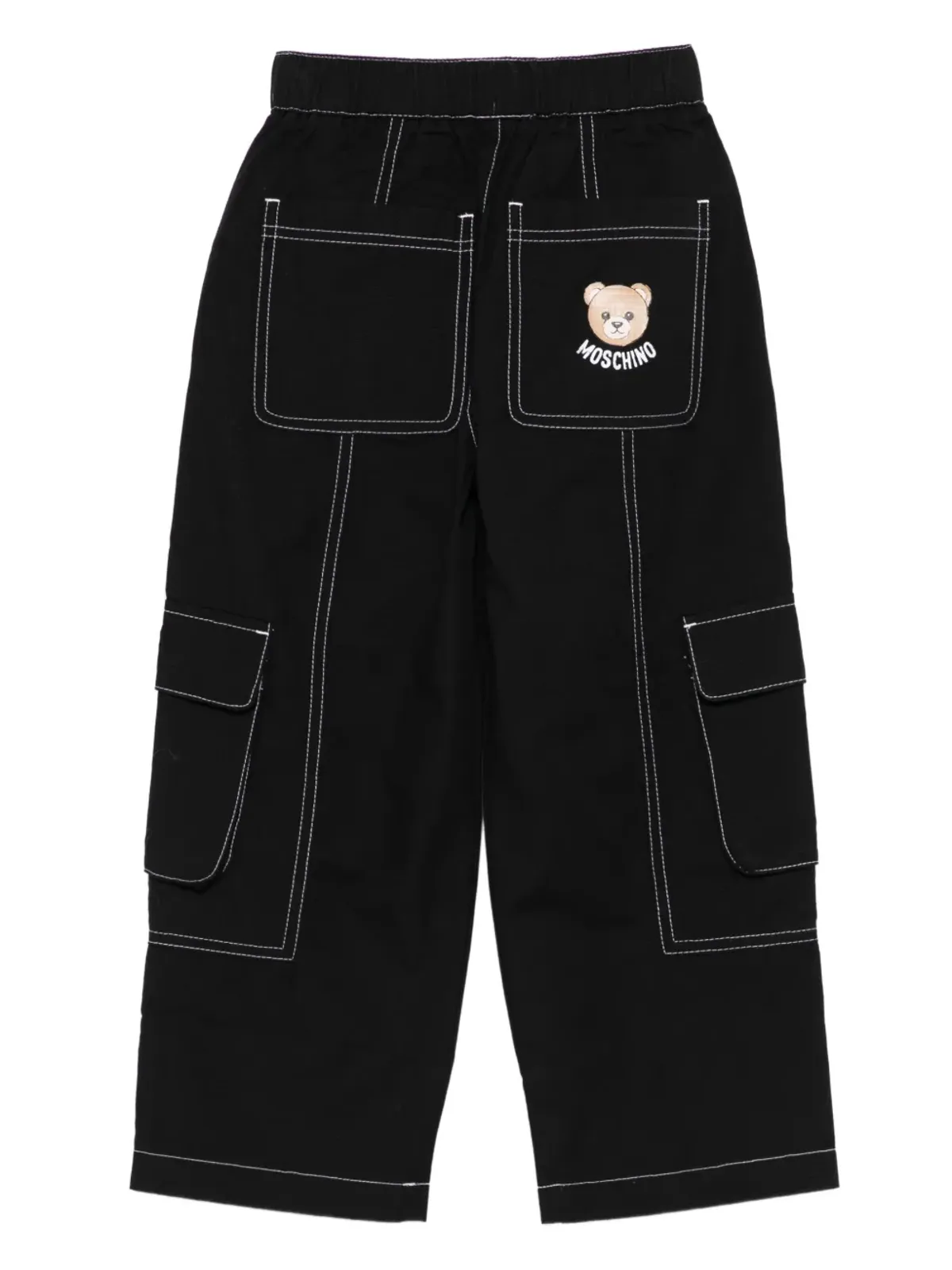Moschino Kids カーゴポケット・コントラストステッチパンツ ブラック - 画像2