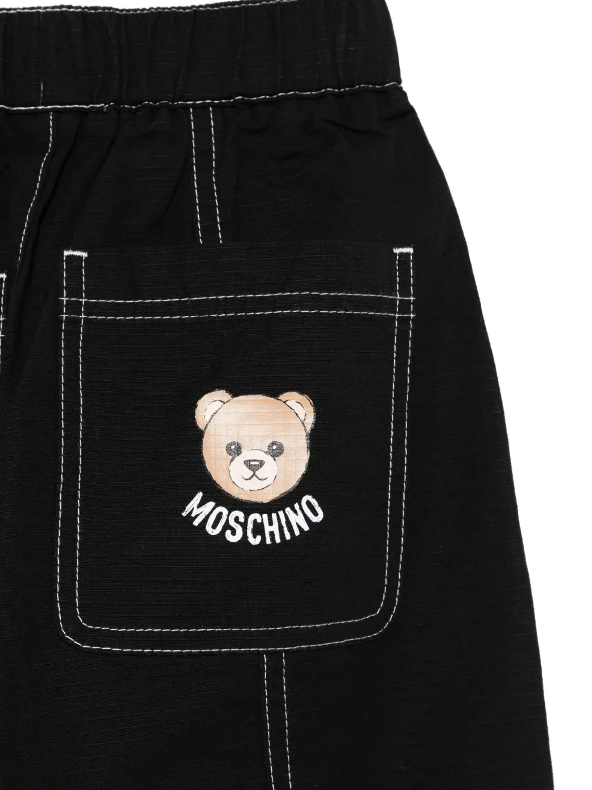 Moschino Kids カーゴポケット・コントラストステッチパンツ ブラック - 画像3