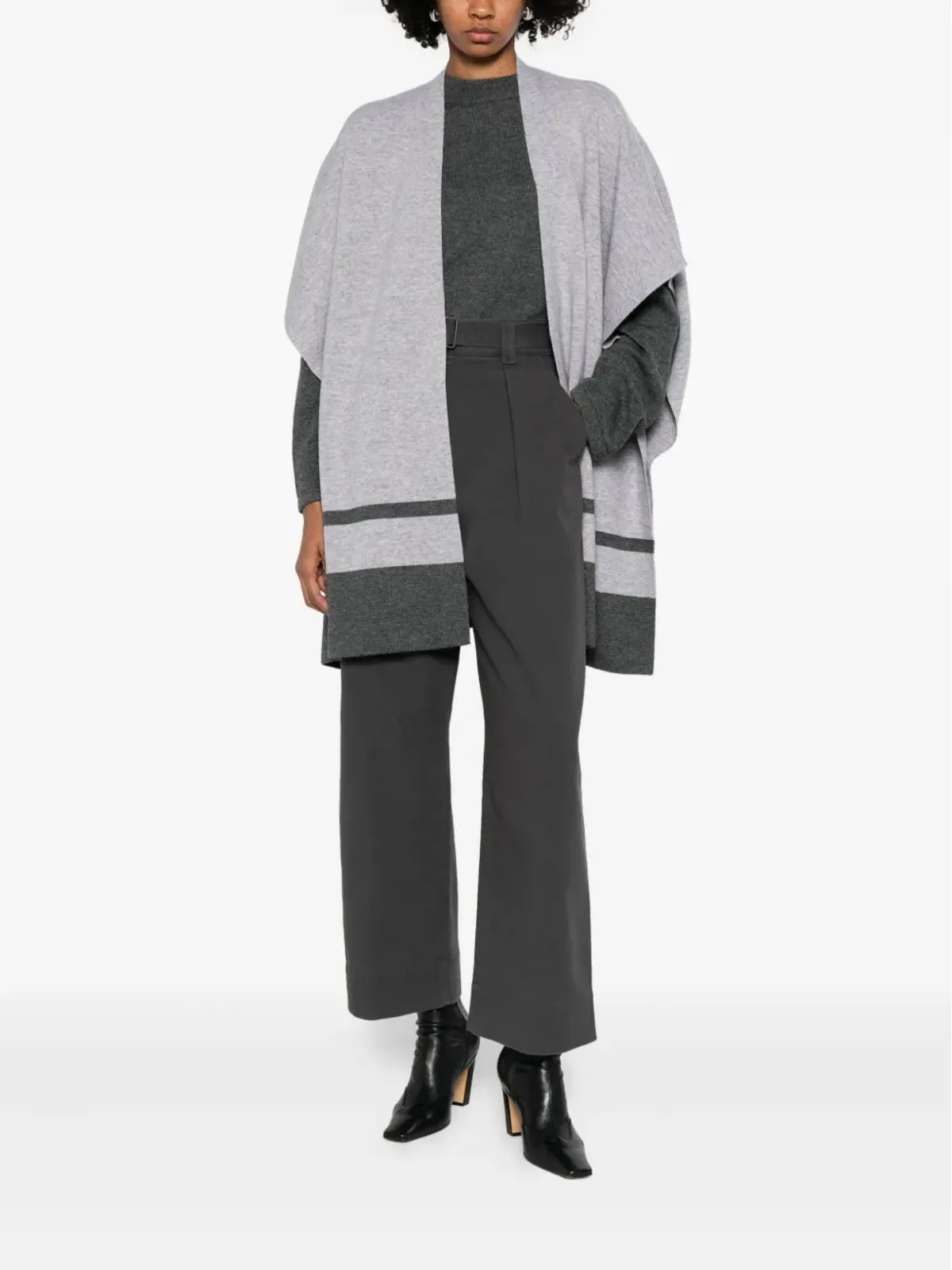 Max Mara ストライプディテール Vネック ケープ - 画像2