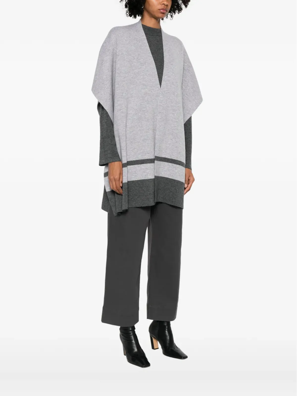 Max Mara ストライプディテール Vネック ケープ - 画像3
