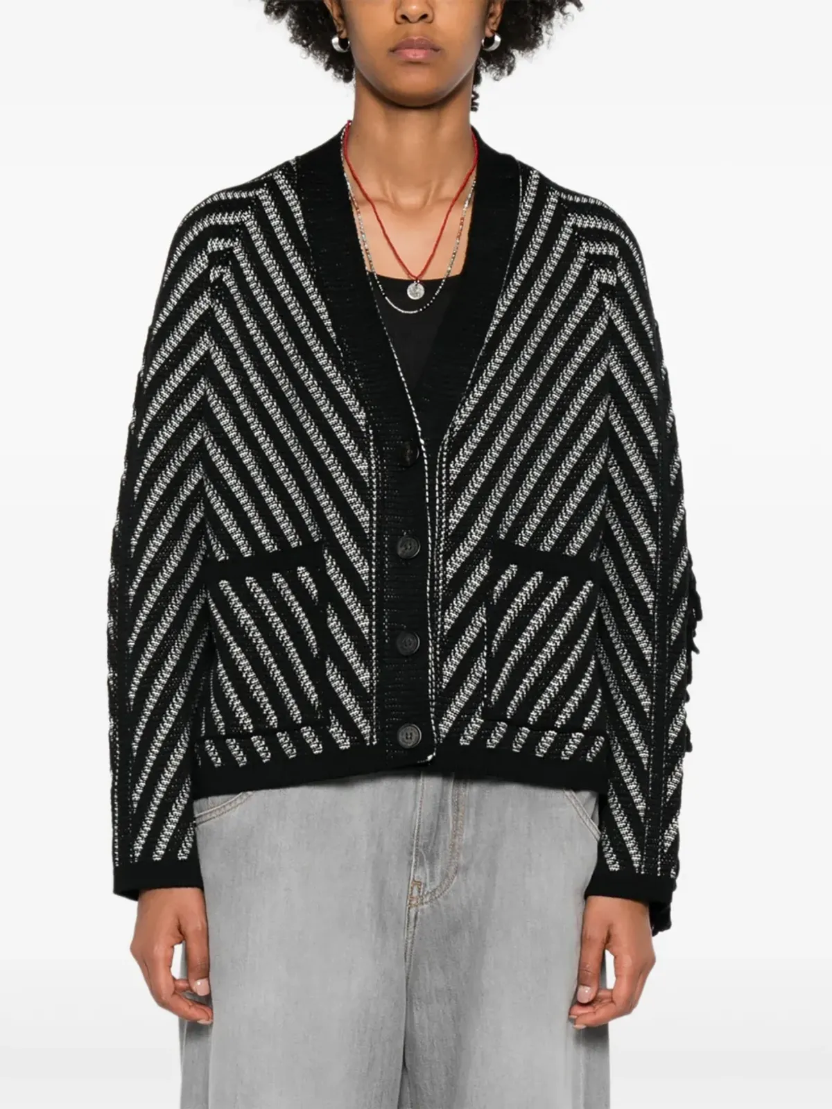 Golden Goose ストライプウールカーディガン - ブラック - 画像3