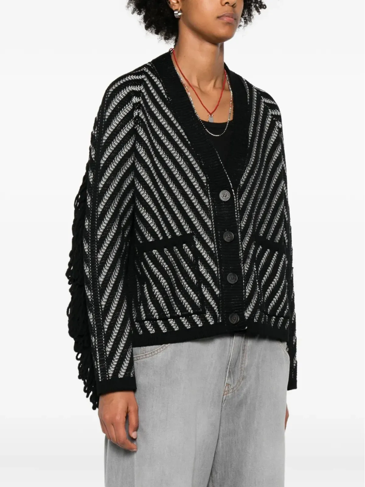 Golden Goose ストライプウールカーディガン - ブラック - 画像4