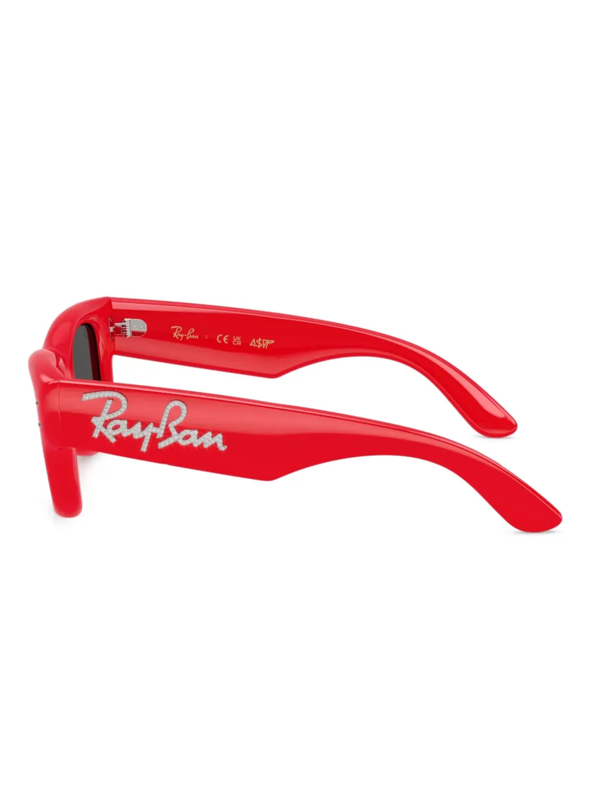 Ray-Ban クリスタル装飾スクエアサングラス レッド - 画像3