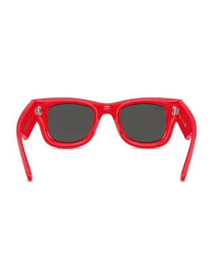 Ray-Ban クリスタル装飾スクエアサングラス レッド - サムネイル4