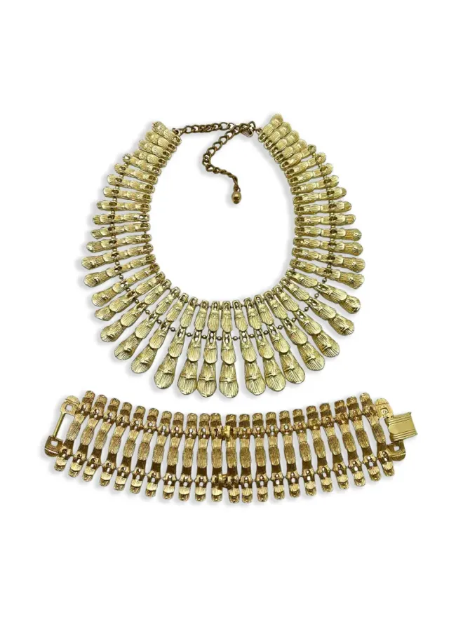Jennifer Gibson Jewellery Jennifer Gibson Jewellery 1960年代 Cleopatra ゴールドプレート ネックレスとブレスレット セットの商品画像