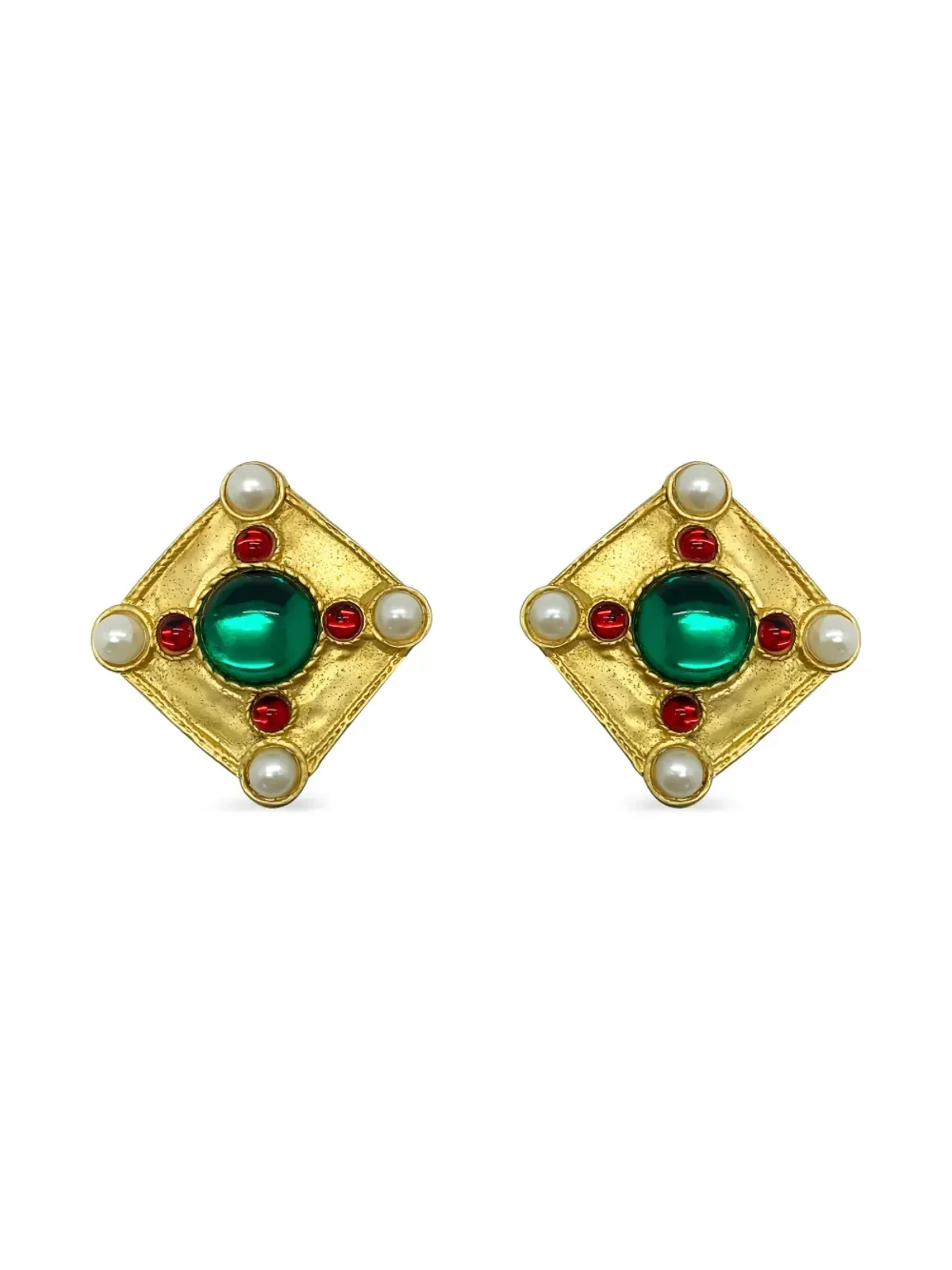 Jennifer Gibson Jewellery 1980s Tanjore cabochon-cut earrings - Gold - 画像1