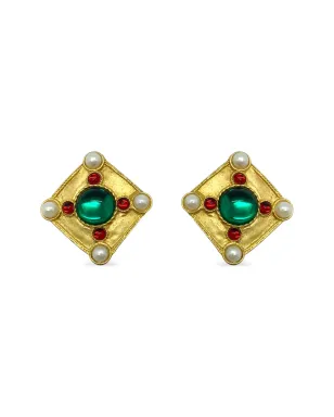 Jennifer Gibson Jewellery 1980s Tanjore cabochon-cut earrings - Gold - サムネイル1