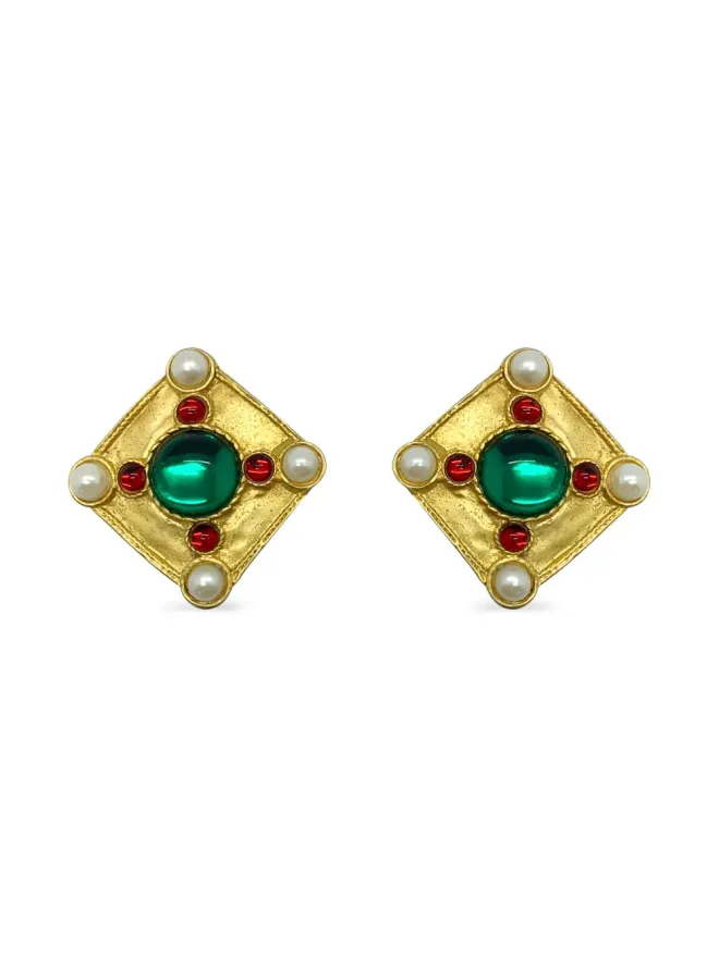 Jennifer Gibson Jewellery Jennifer Gibson Jewellery 1980s Tanjore cabochon-cut earrings - Goldの商品画像