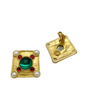 Jennifer Gibson Jewellery 1980s Tanjore cabochon-cut earrings - Gold - サムネイル2