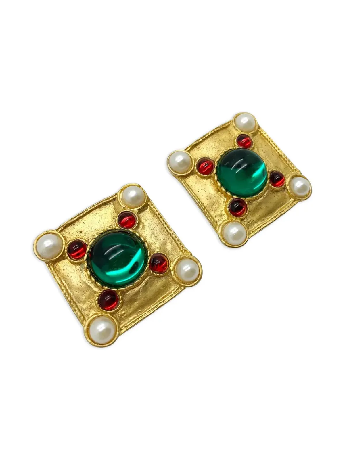 Jennifer Gibson Jewellery 1980s Tanjore cabochon-cut earrings - Gold - 画像3