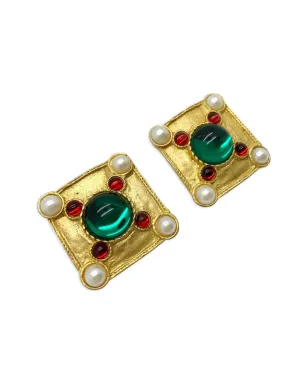 Jennifer Gibson Jewellery 1980s Tanjore cabochon-cut earrings - Gold - サムネイル3