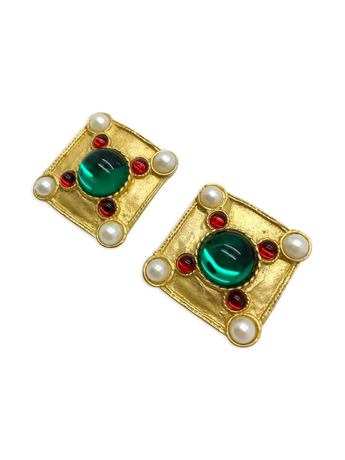 Jennifer Gibson Jewellery 1980s Tanjore cabochon-cut earrings - Gold - 画像4