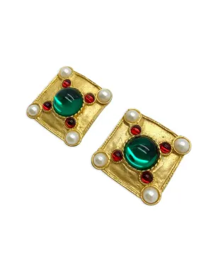 Jennifer Gibson Jewellery 1980s Tanjore cabochon-cut earrings - Gold - サムネイル4