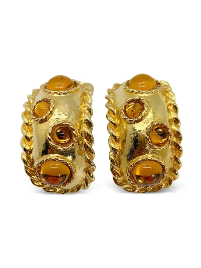 Escada Pre-Owned Escada Pre-Owned 1980s Cabochon huggie earrings - Goldの商品画像