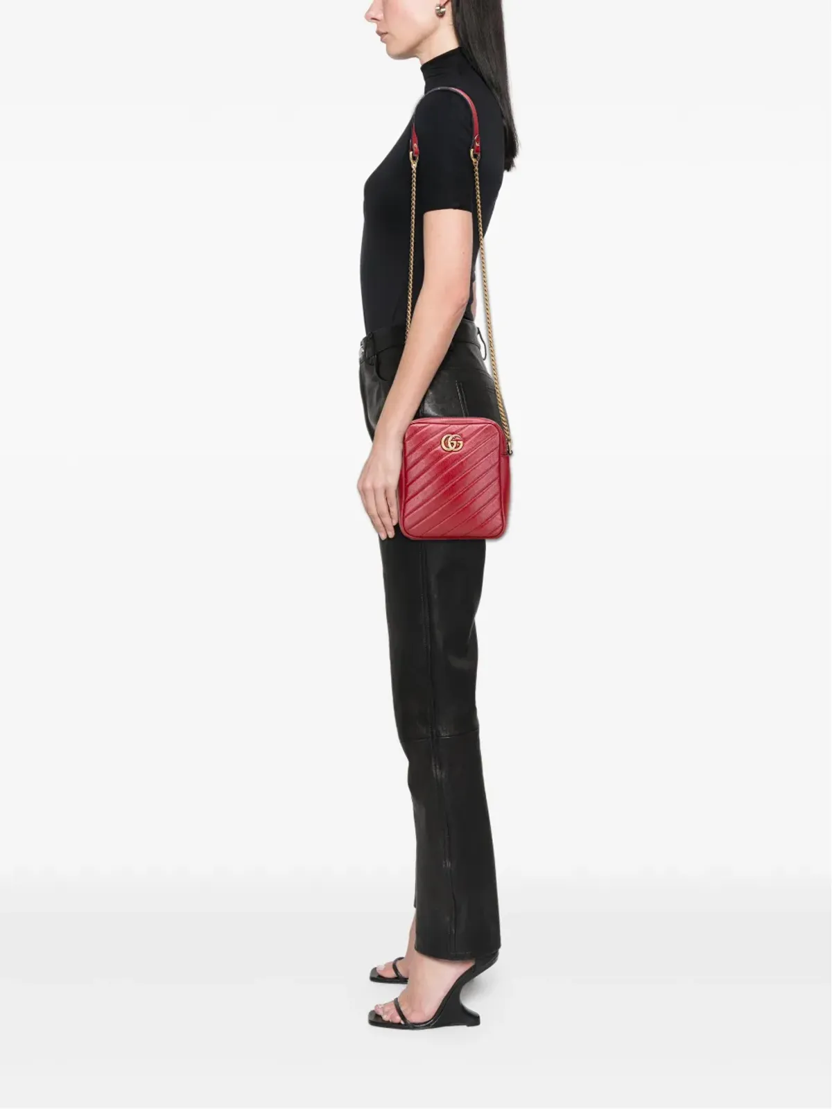 Gucci Pre-Owned GG Marmont Matelasse Leather Double Zip Crossbody Bag - Red - 画像2