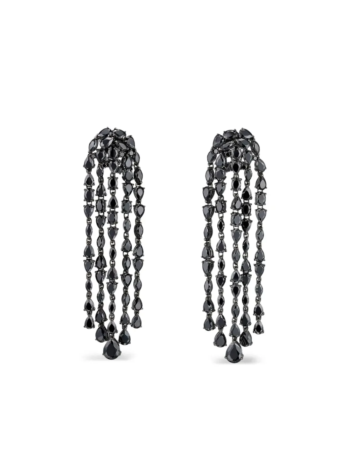 Anabela Chan 14K white gold and rhodium vermeil Cascade diamond earrings - Black - 画像1