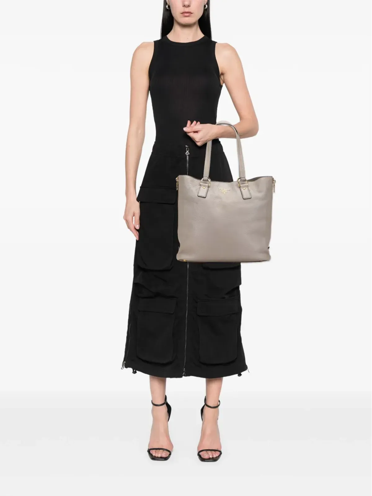 Prada Pre-Owned ヴィテロ ダイノ サイドジップ ショッパー トートバッグ - グレー - 画像2