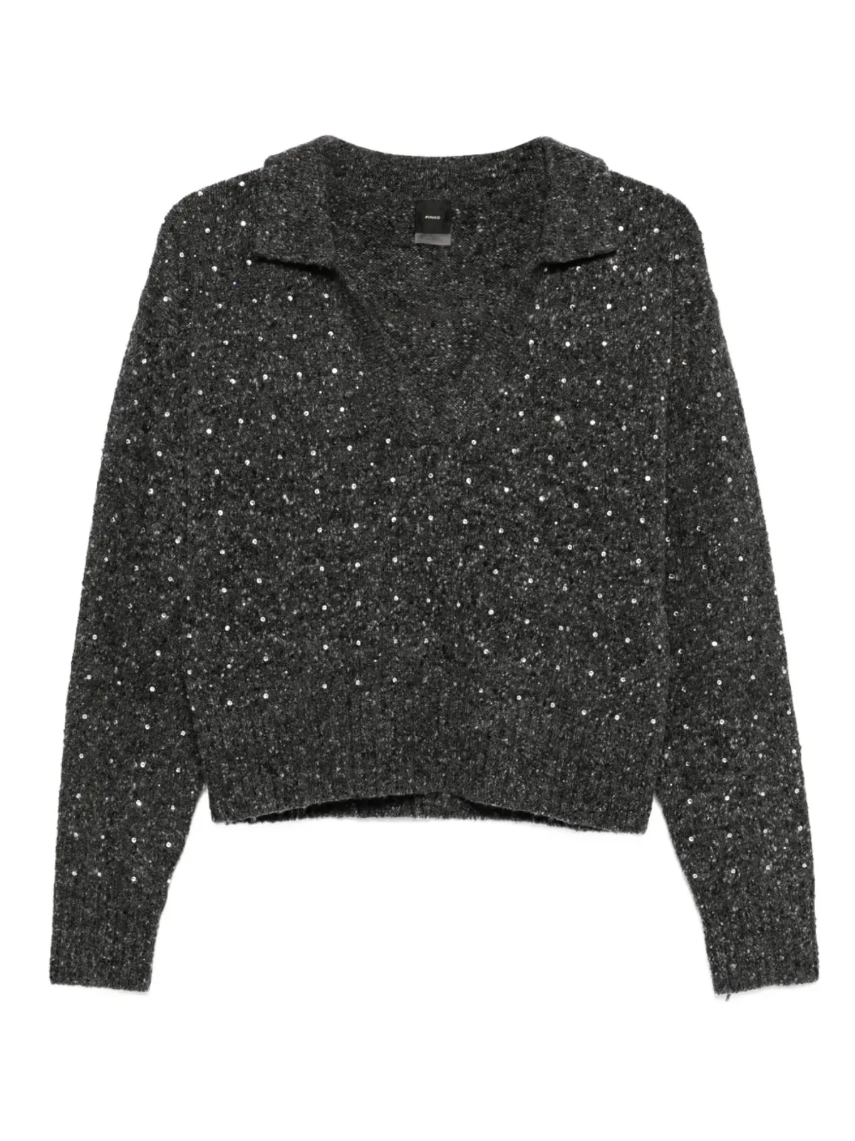 PINKO rhinetone-embellished collared sweater - Grey - 画像1