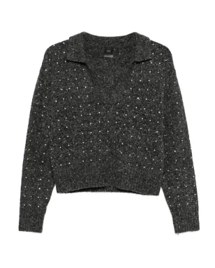 PINKO rhinetone-embellished collared sweater - Grey - サムネイル1