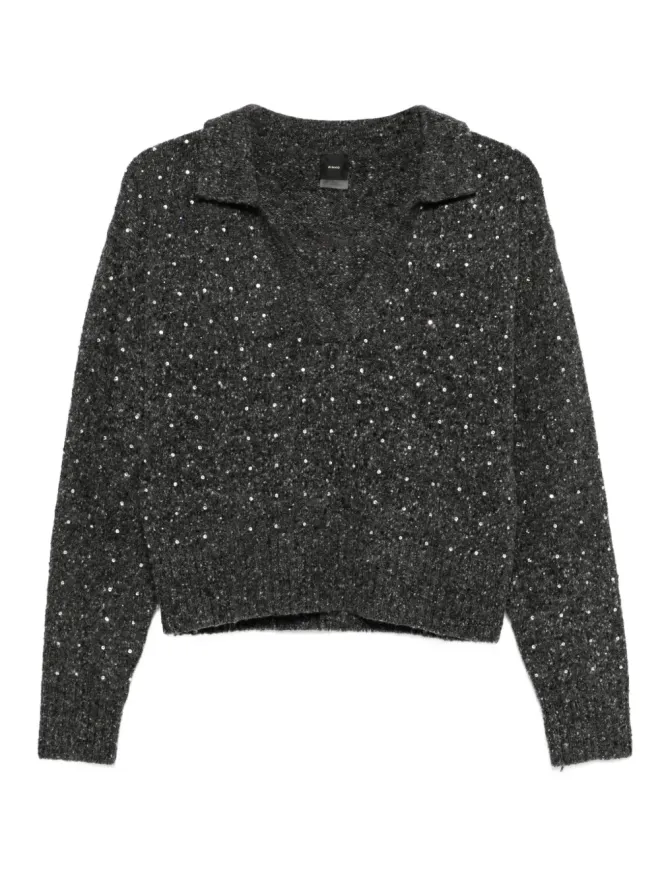 PINKO PINKO rhinetone-embellished collared sweater - Greyの商品画像