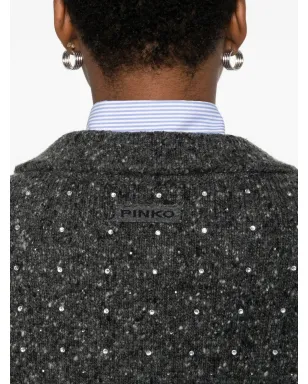 PINKO rhinetone-embellished collared sweater - Grey - サムネイル5