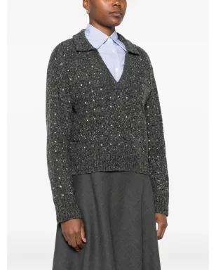 PINKO rhinetone-embellished collared sweater - Grey - サムネイル3