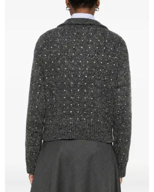 PINKO rhinetone-embellished collared sweater - Grey - サムネイル4