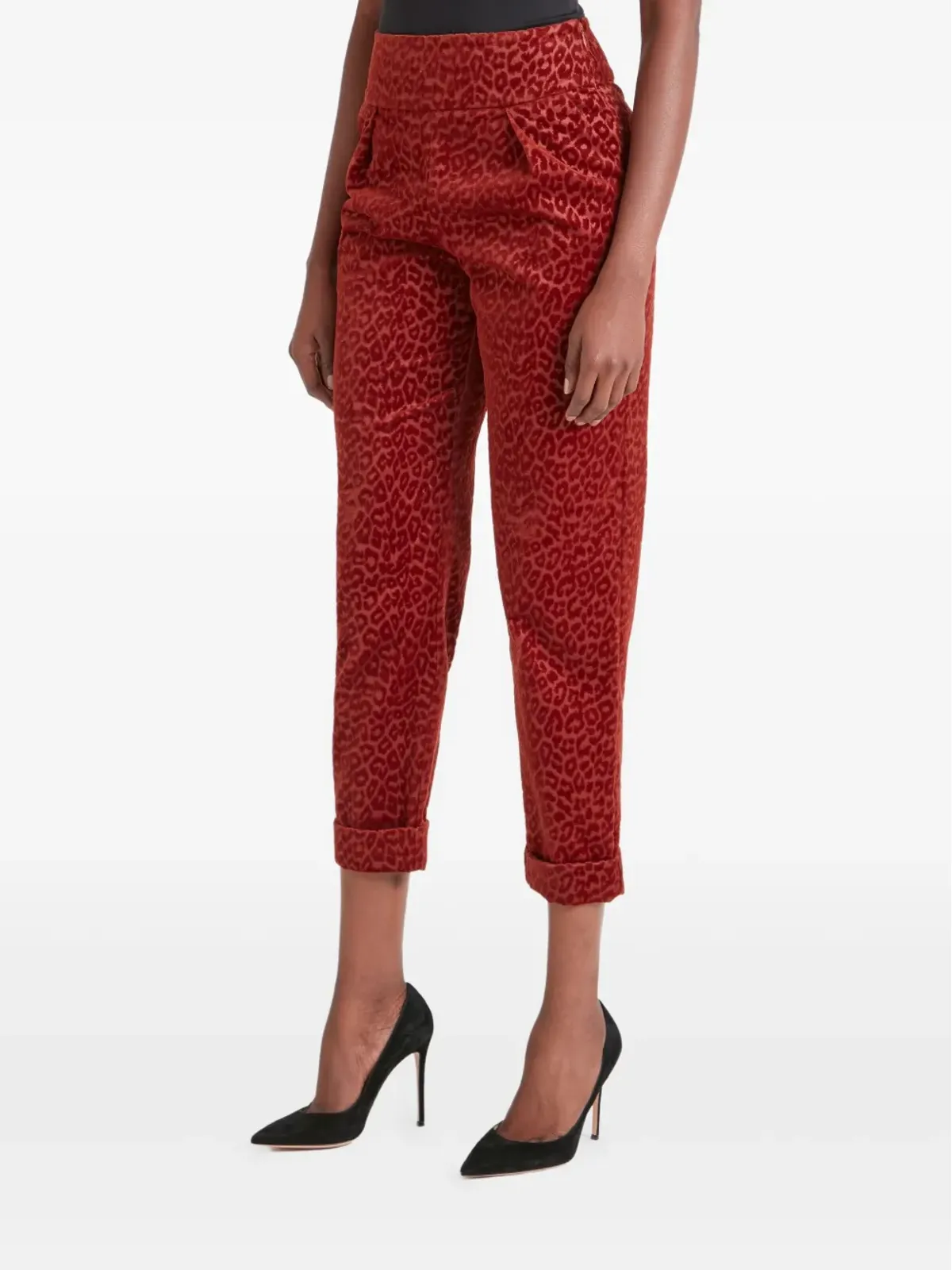 Temperley London プリーツレオパードプリントパンツ - レッド - 画像3