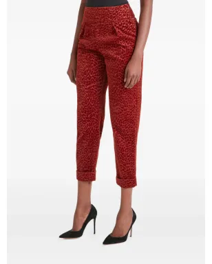 Temperley London プリーツレオパードプリントパンツ - レッド - サムネイル3