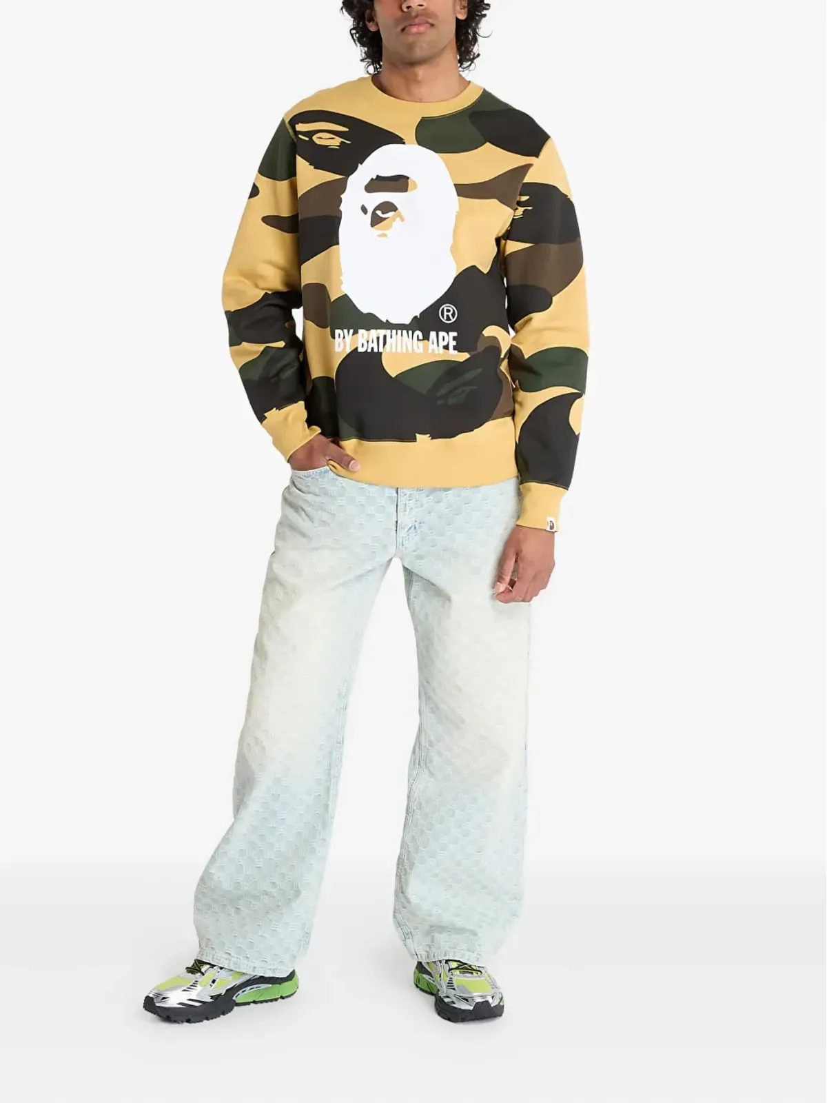 A BATHING APE カモフラージュプリント クルーネック スウェットシャツ - イエロー - 画像2