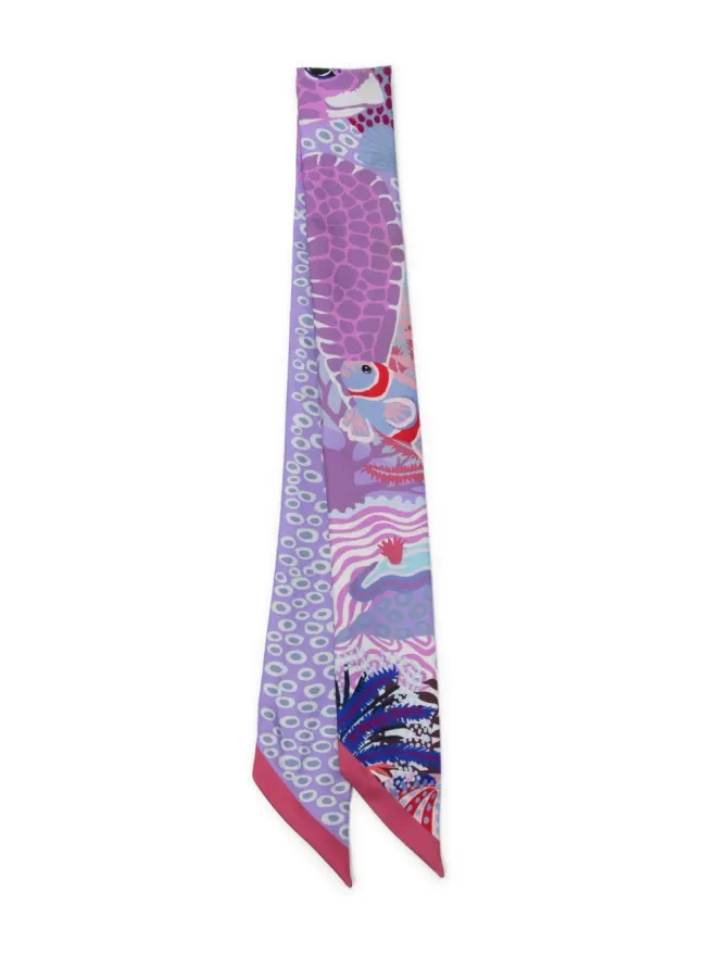 Hermès Pre-Owned Hermès Pre-Owned Silk Under The Waves Twilly Framboise Parme Rouge - Purpleの商品画像