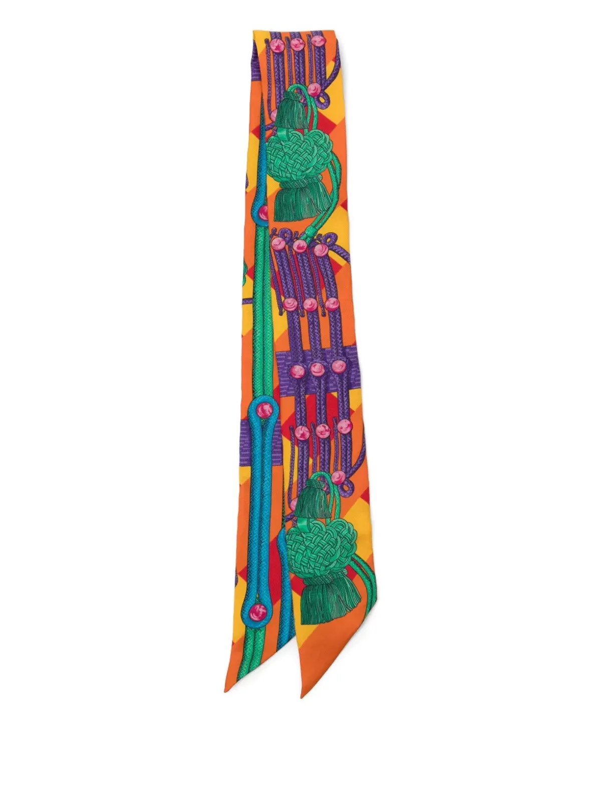Hermès ビンテージ Silk Cord Printed Silk Twilly - オレンジ - 画像2