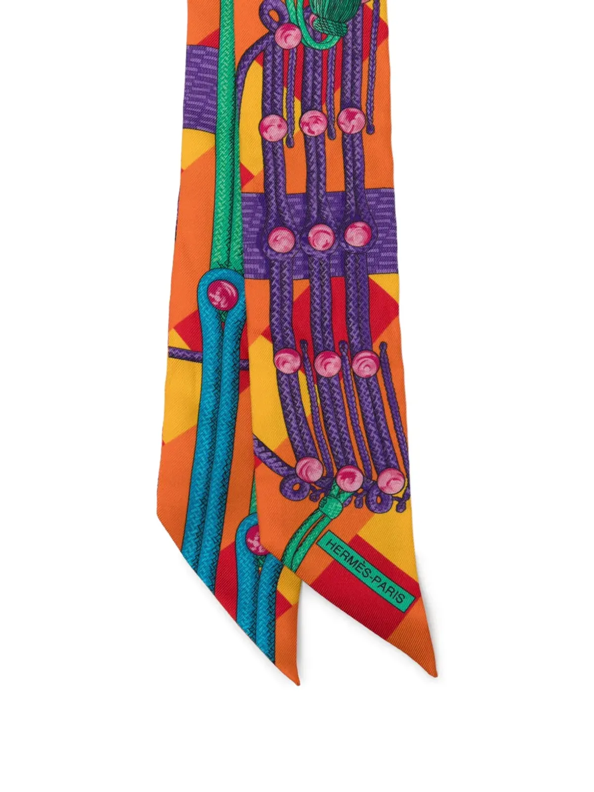 Hermès ビンテージ Silk Cord Printed Silk Twilly - オレンジ - 画像3