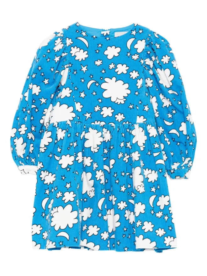 Stella McCartney Kids Stella McCartney Kids 雲と星のプリント コーデュロイドレス - ブルーの商品画像
