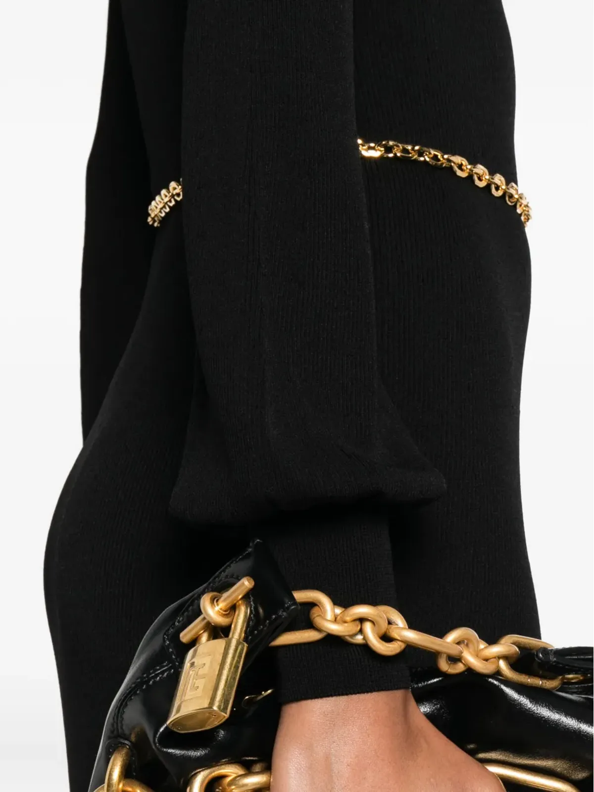 Elisabetta Franchi バルーンスリーブ Vネック ミディドレス - 画像5