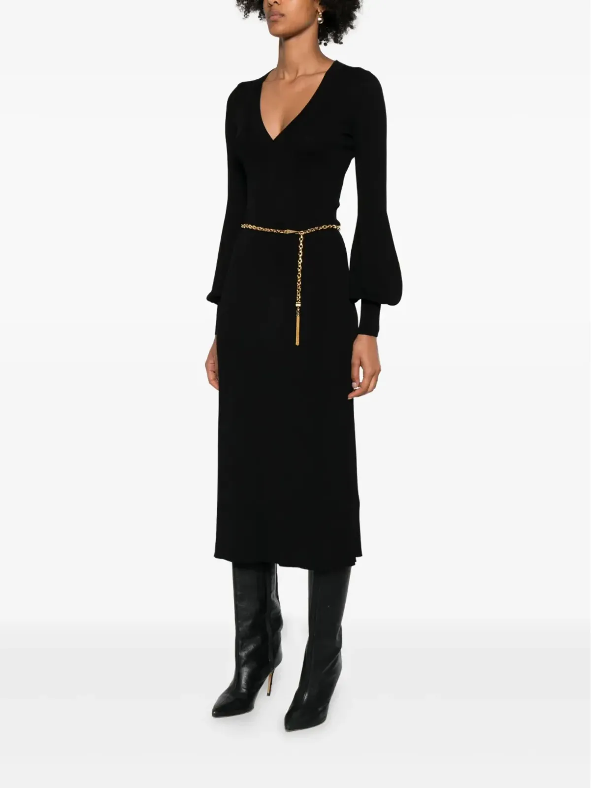 Elisabetta Franchi バルーンスリーブ Vネック ミディドレス - 画像3