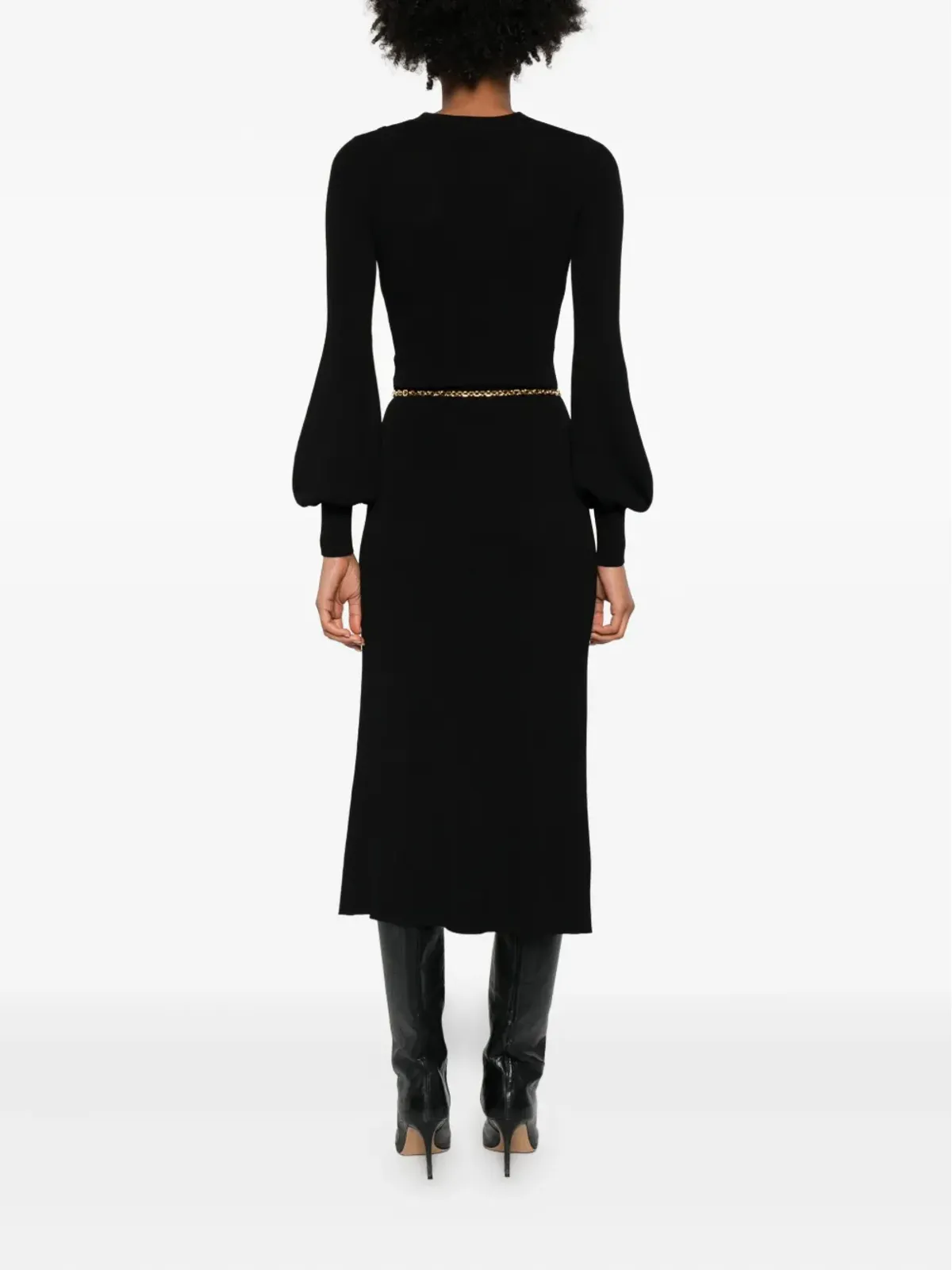 Elisabetta Franchi バルーンスリーブ Vネック ミディドレス - 画像4