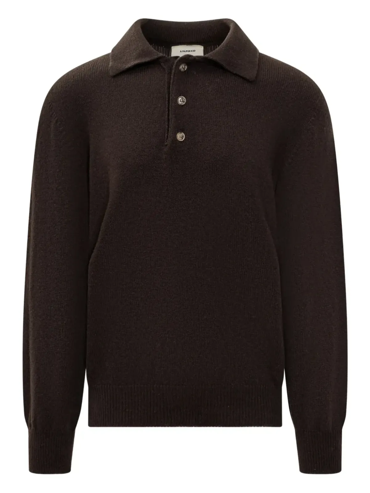A Paper Kid knitted long-sleeve polo shirt - Brown - 画像1