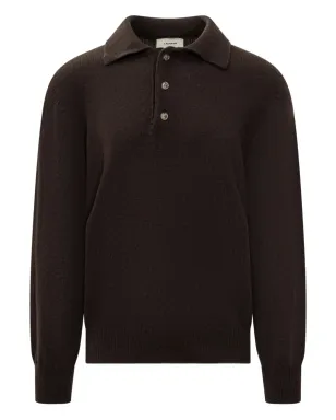 A Paper Kid knitted long-sleeve polo shirt - Brown - サムネイル1