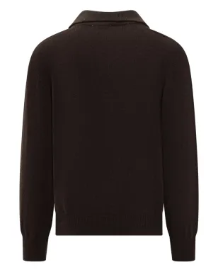 A Paper Kid knitted long-sleeve polo shirt - Brown - サムネイル2