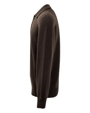 A Paper Kid knitted long-sleeve polo shirt - Brown - サムネイル3