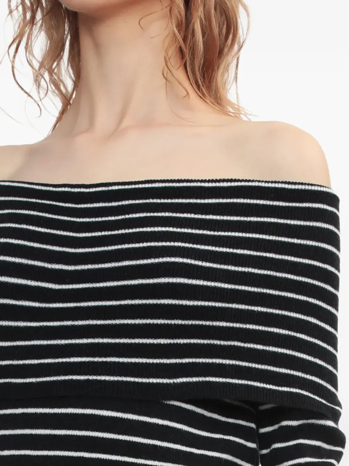 Free People オフショルダー・ストライプセーター ブラック - 画像5