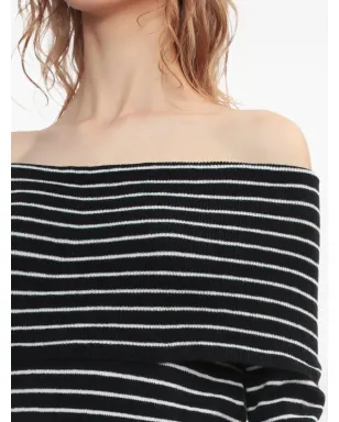 Free People オフショルダー・ストライプセーター ブラック - サムネイル5