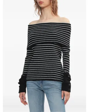 Free People オフショルダー・ストライプセーター ブラック - サムネイル3