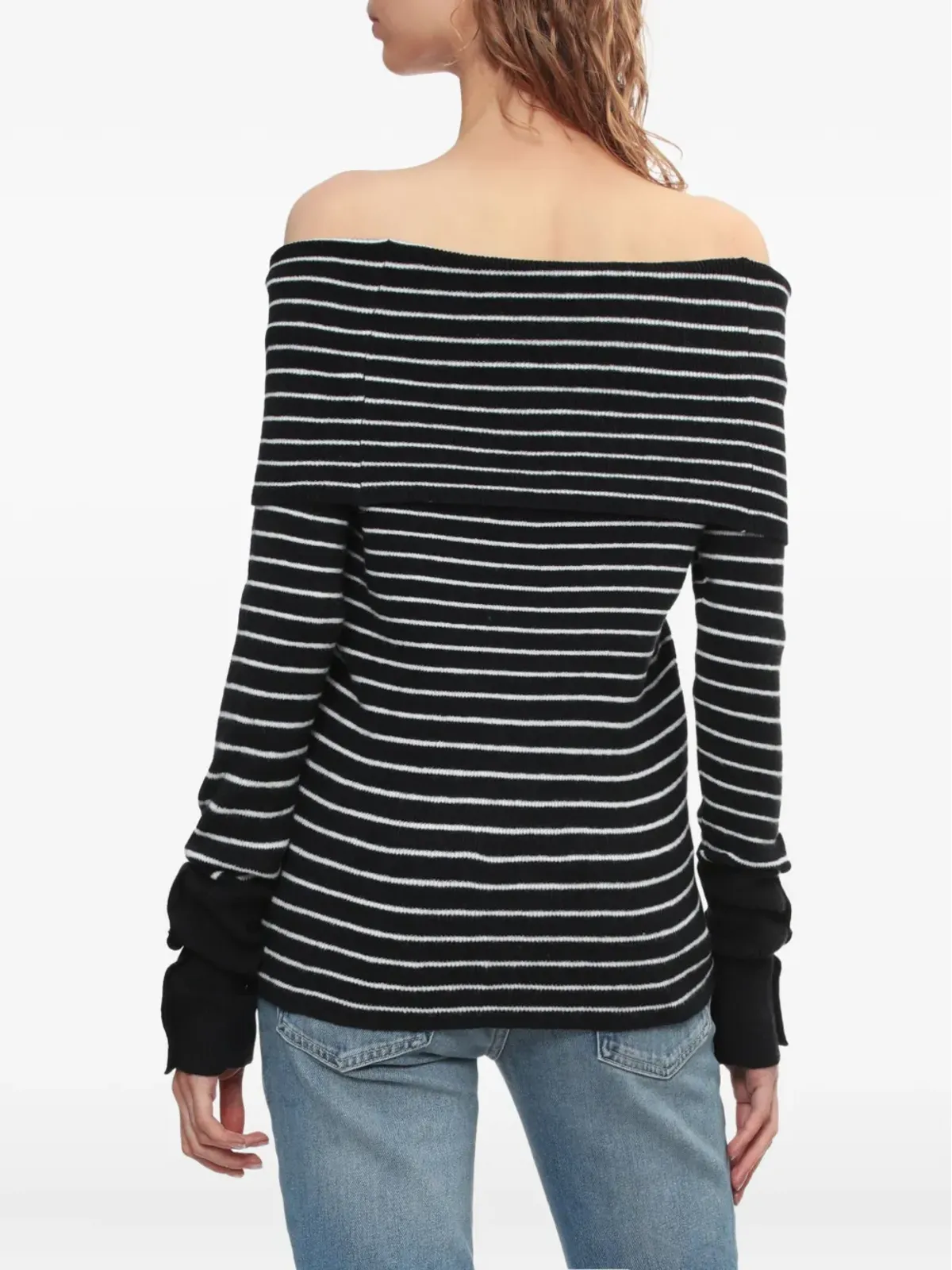 Free People オフショルダー・ストライプセーター ブラック - 画像4
