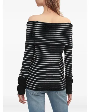 Free People オフショルダー・ストライプセーター ブラック - サムネイル4