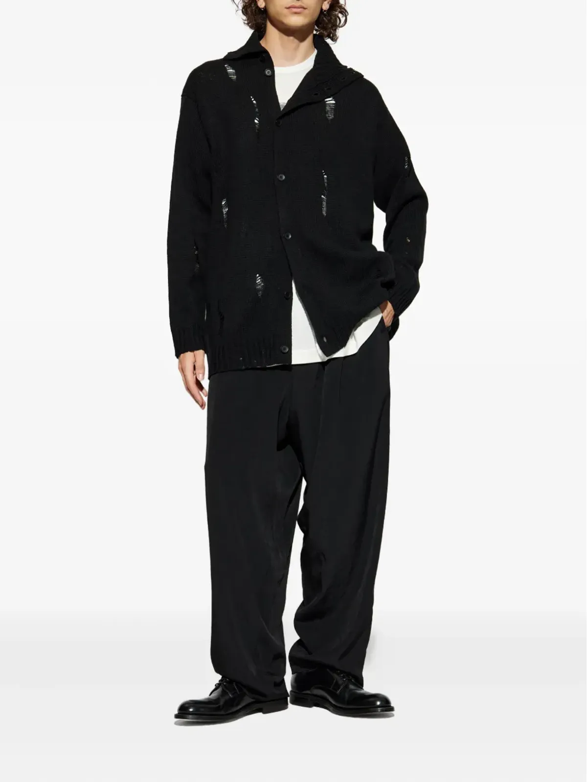 Yohji Yamamoto ディストレスト ボタン留め カーディガン - 画像2