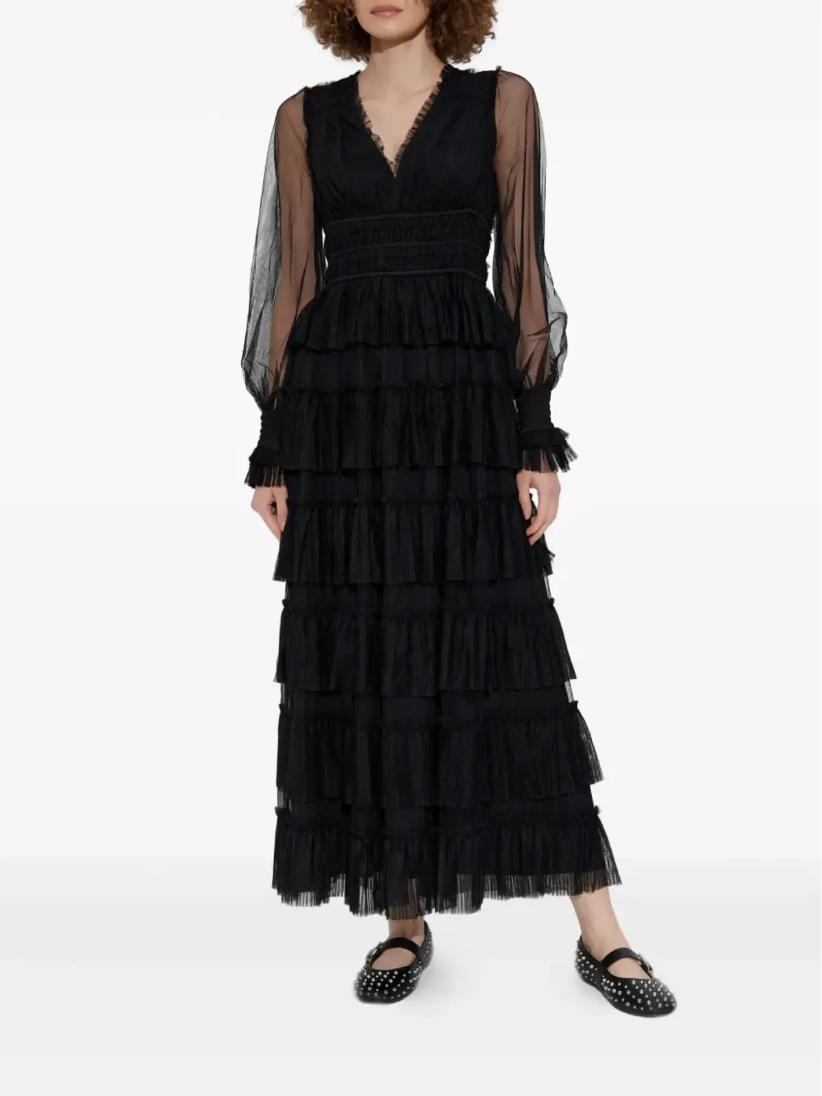 AllSaints ティアードフリルドレス ブラック - 画像2