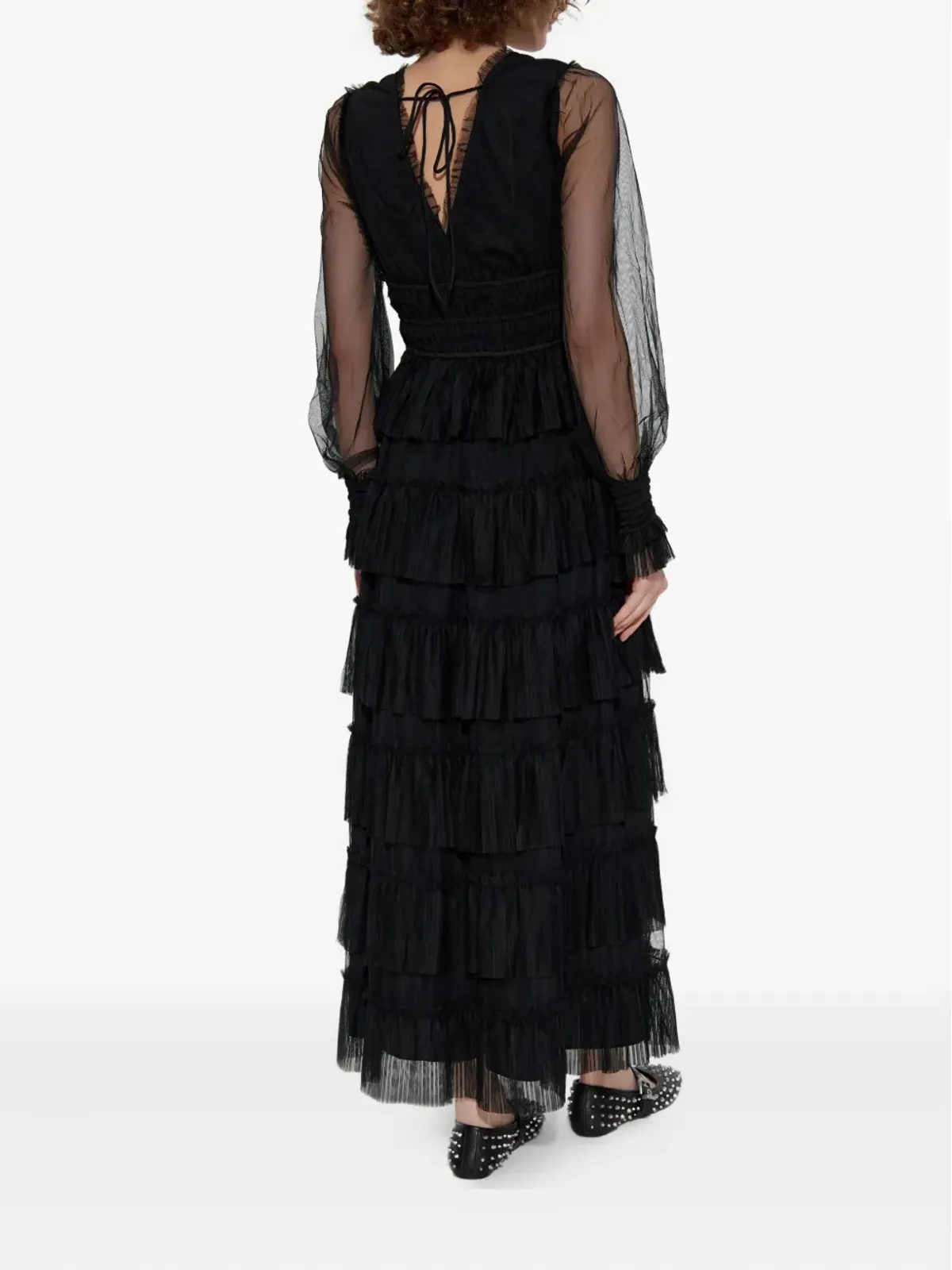 AllSaints ティアードフリルドレス ブラック - 画像4