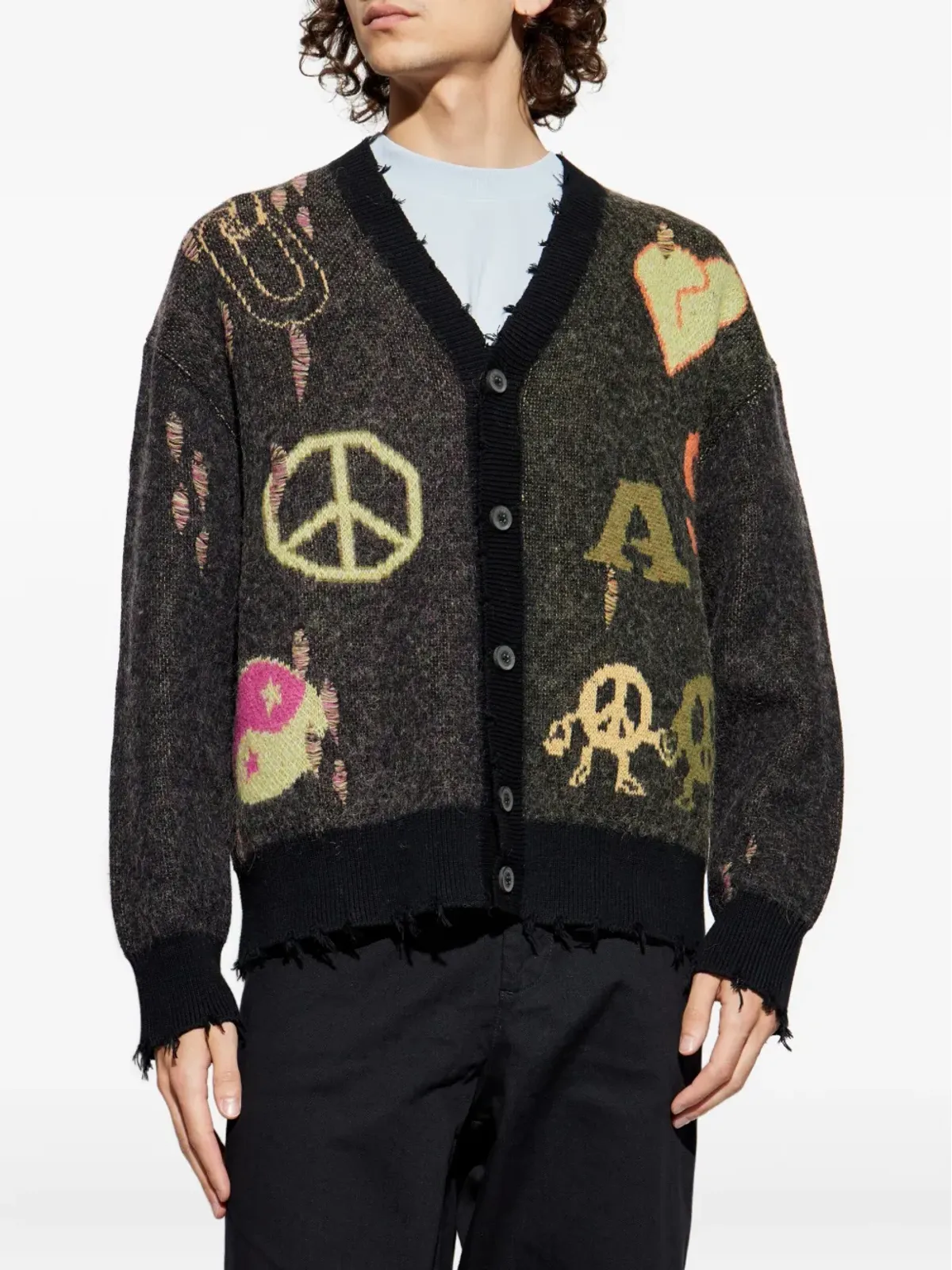 AllSaints グラフィックプリント入りフリンジカーディガン - 画像3